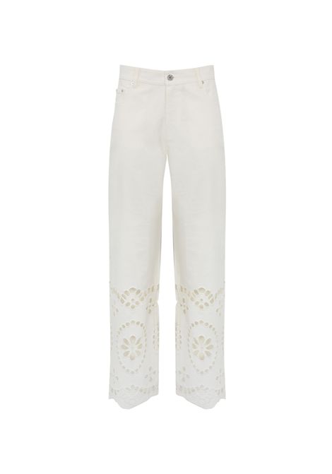Pantalone MC2 Saint Barth donna ROSABELLE01570H Bianco cotone sangallo zip bottone MC2 SAINT BARTH | Pantaloni | ROSABELLE01570H10